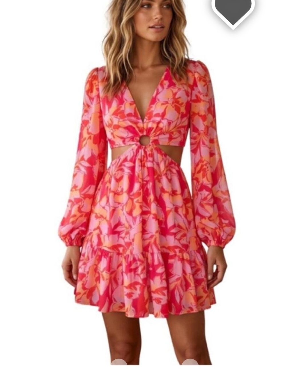 Jessica Simpson Women’s Pink Floral Cutout Mini Dress with Ring Detail
